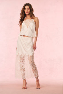 Ilene Satin Lace Maxi Skirt | Sugar Buff