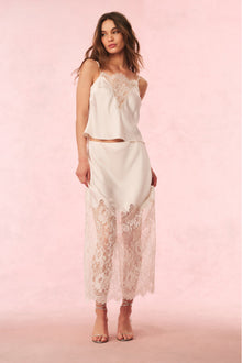 Ilene Satin Lace Maxi Skirt | Sugar Buff