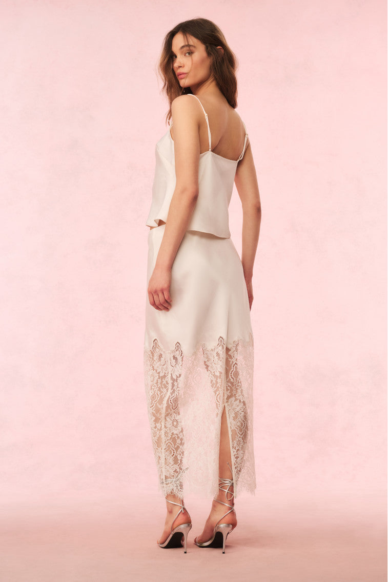Ilene Satin Lace Maxi Skirt | Sugar Buff
