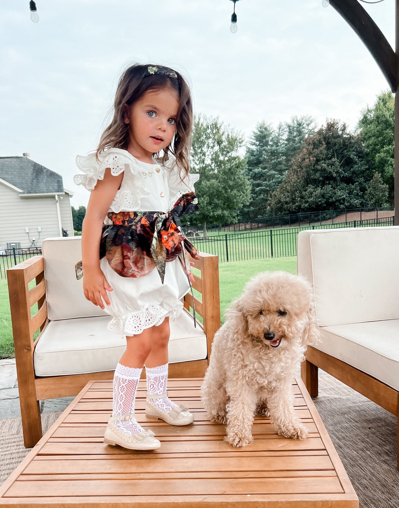 Girl | Alexis Foliage Print Romper | White