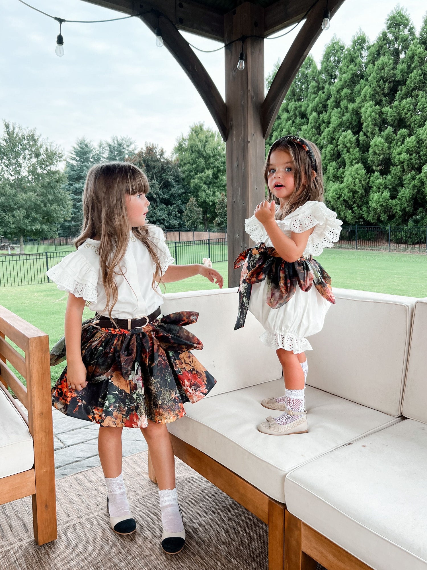 Girl | Alexis Foliage Print Romper | White