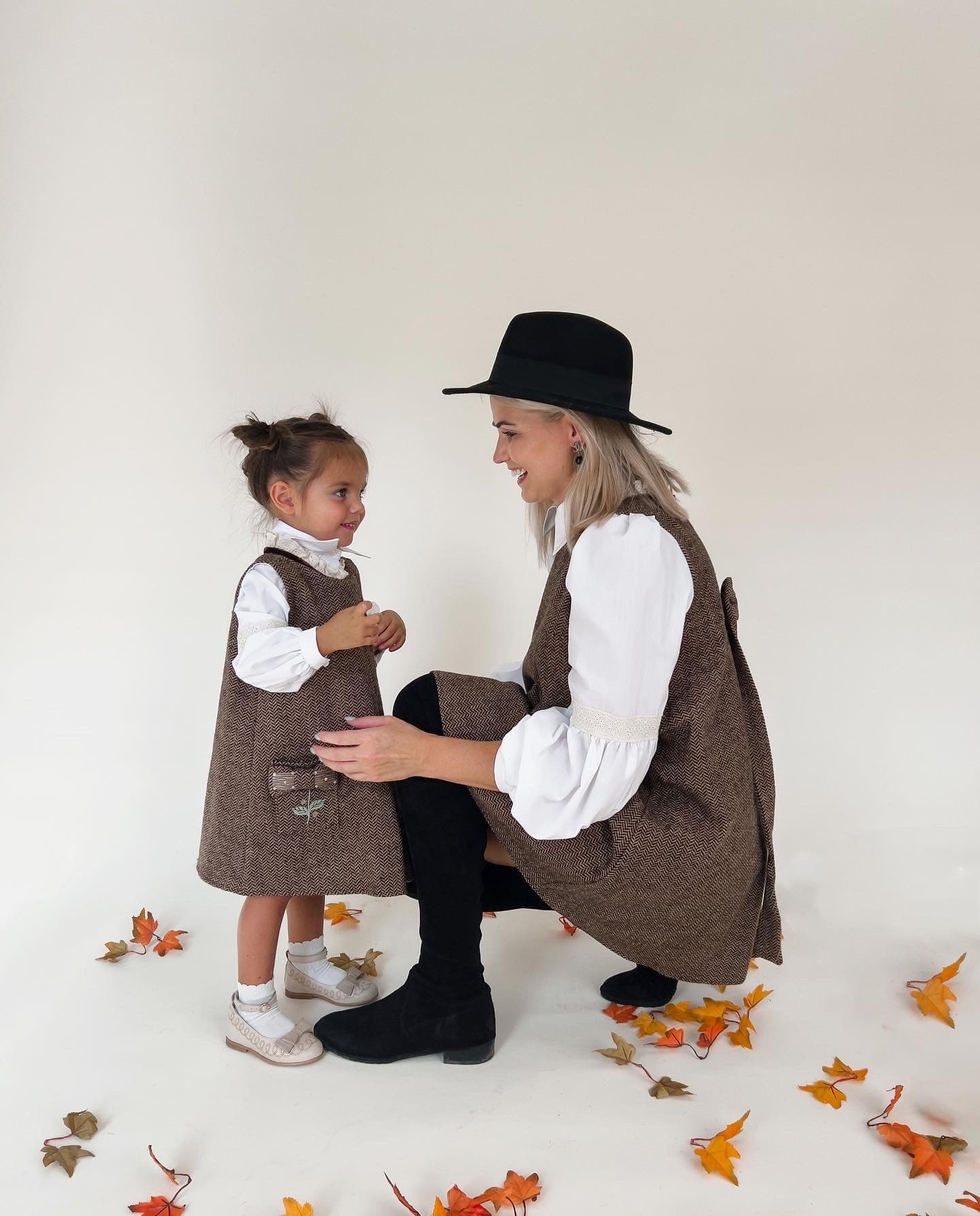 Women | Herringbone Tweed Mom Dress | Brown x White