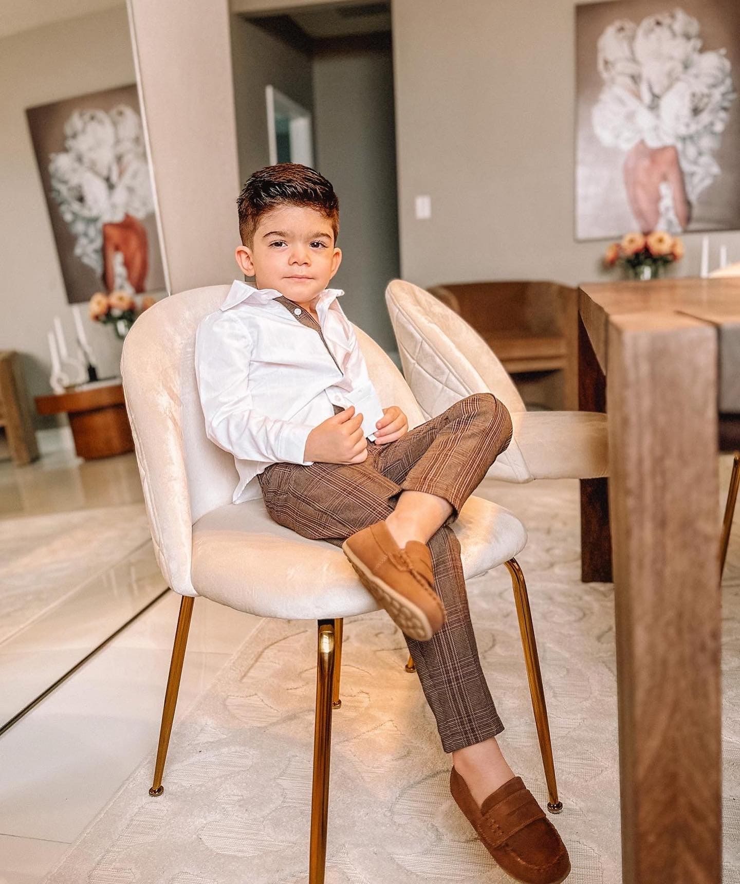 Boy | Blair Estate Tweed Shirt and Pants Set | White x Brown