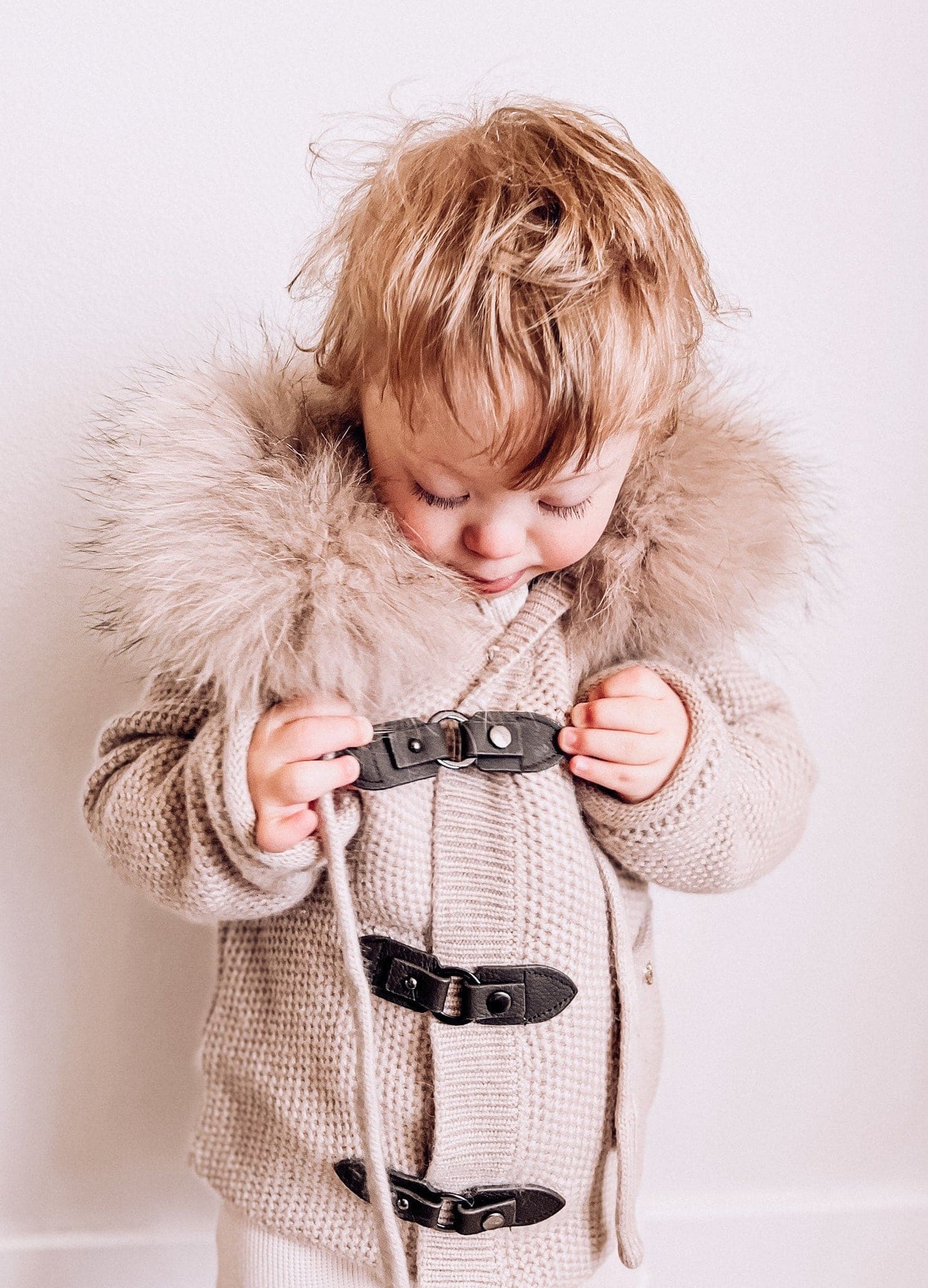 Honeycomb Beige Cashmere Pram Coat with Beige Trim - Petite Maison Kids