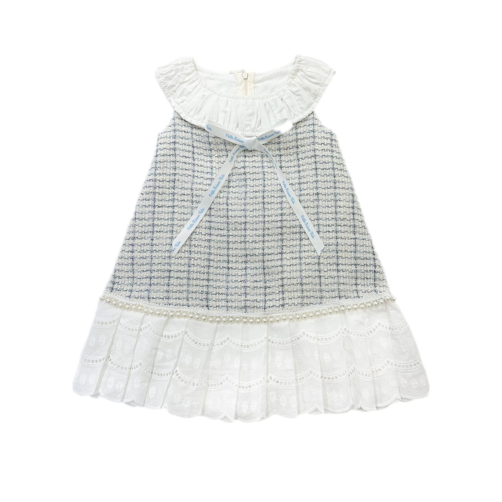 Girl | Iris Tweed Dress | White x Blue