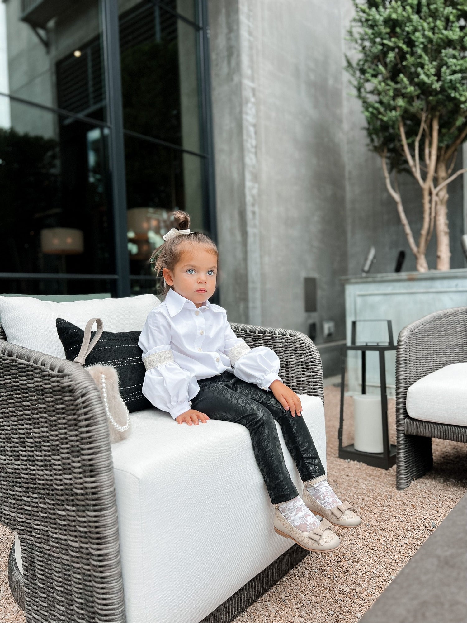 Girl | Rose Print Vegan Leather Leggings | Black