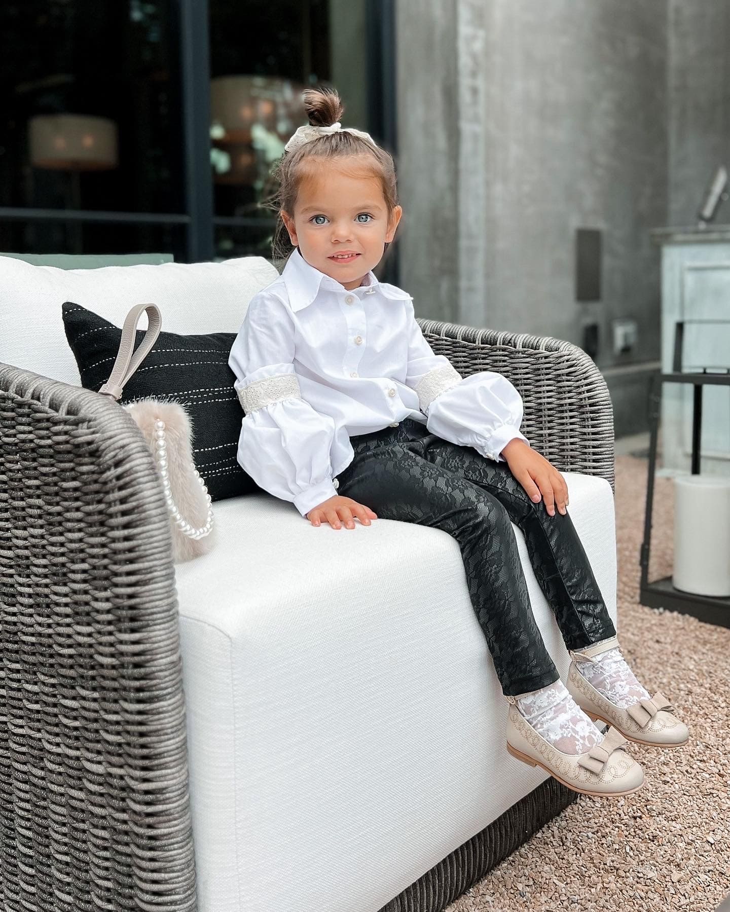 Girl | Rose Print Vegan Leather Leggings | Black