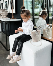 Girl | Rose Print Vegan Leather Leggings | Black