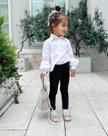 Girl | Rose Print Vegan Leather Leggings | Black