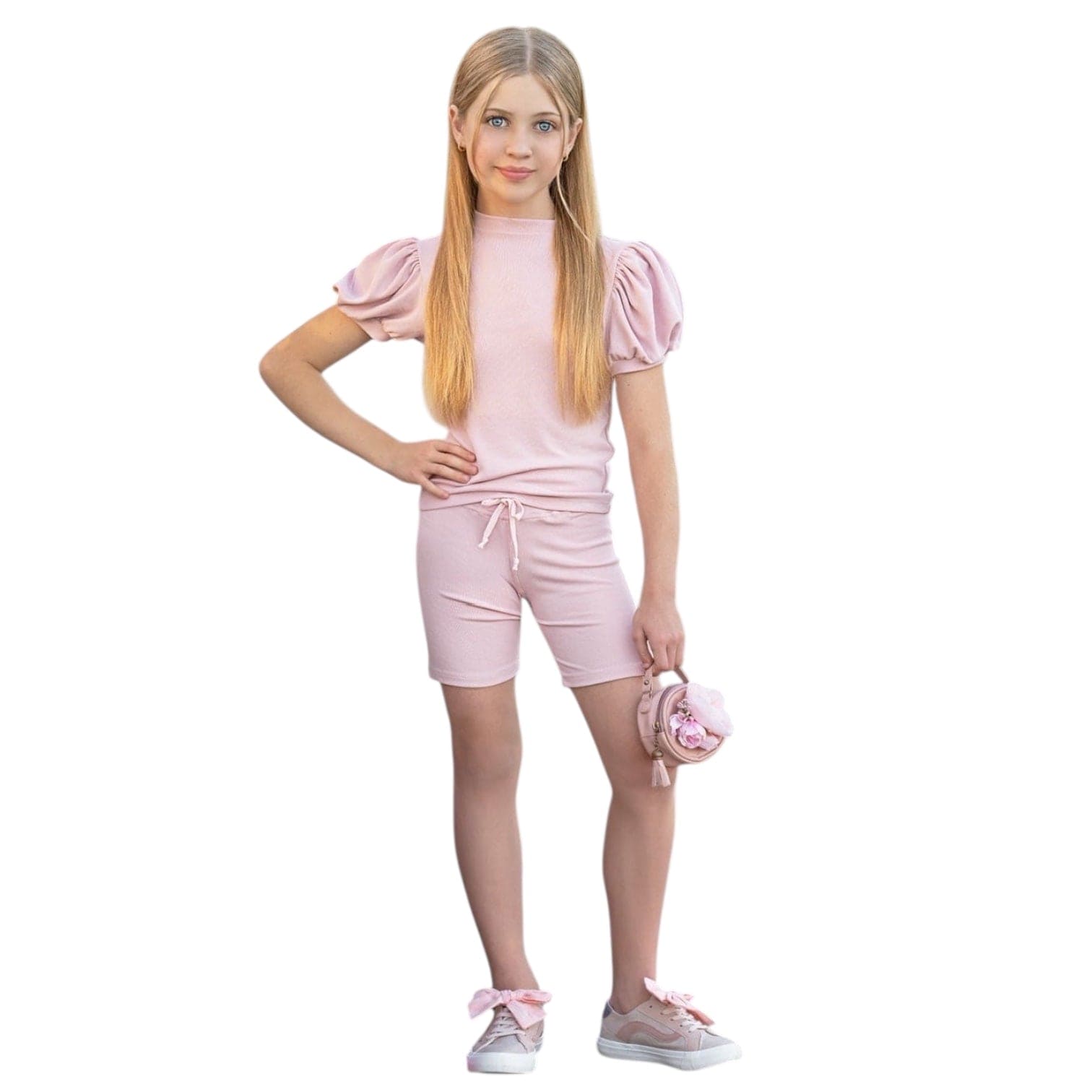 Girl | Top and Biker Shorts Set | Pink