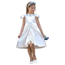 Girl | Daphne Satin Dress with Embroidery | White x Blue