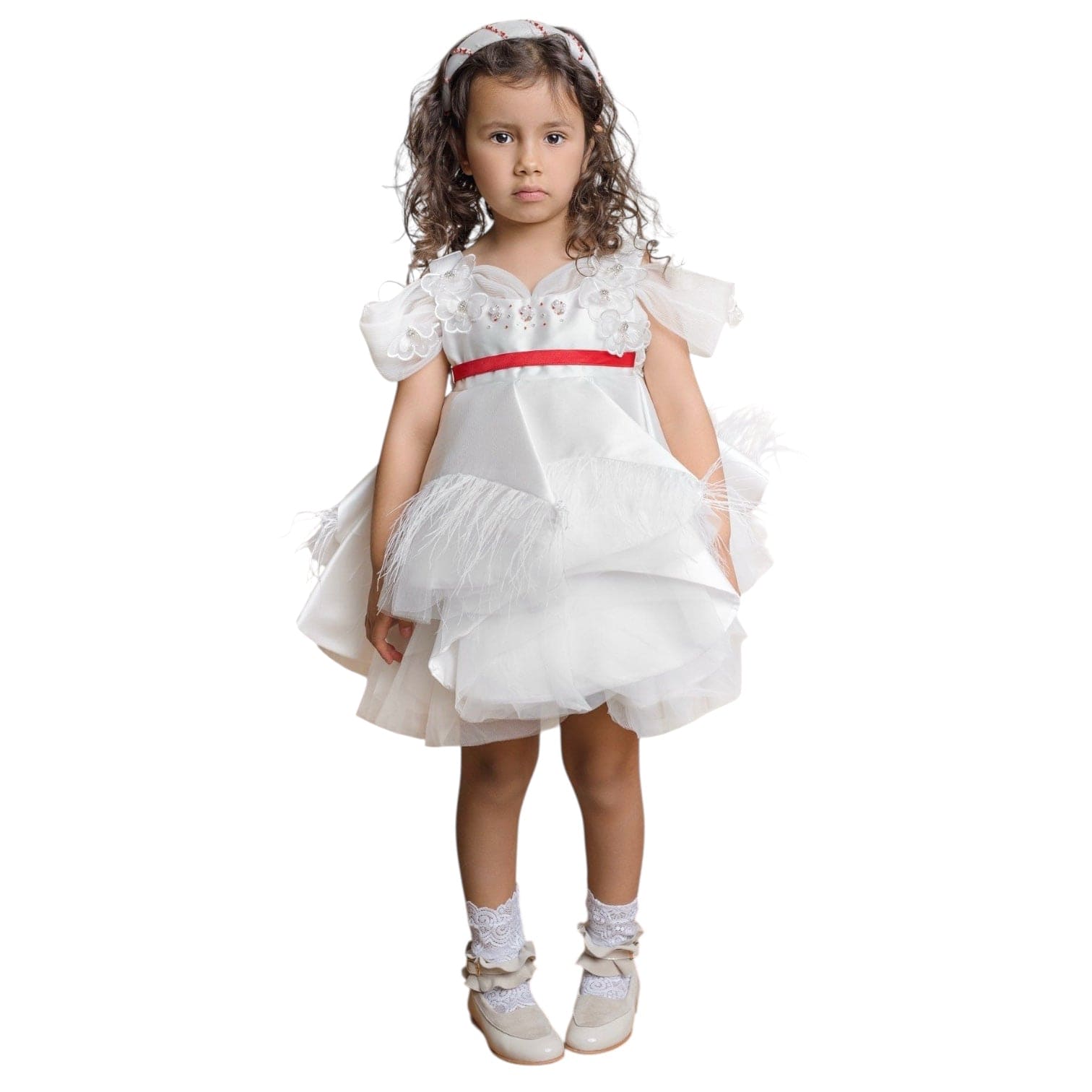 Girl | Constanza Ceremony Dress with Bow | White x Red