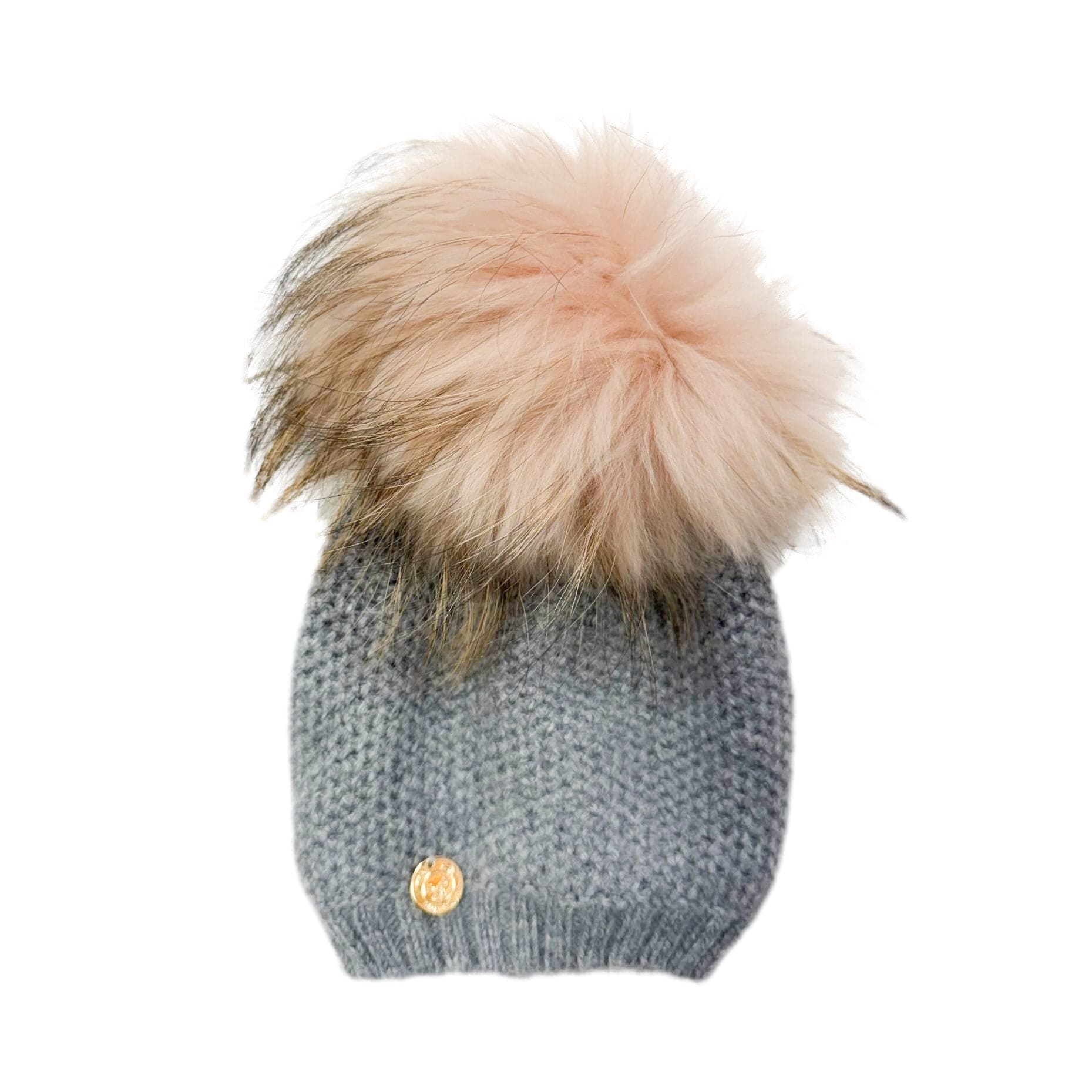 Unisex | Honeycomb Grey Cashmere Beanie Hats Pink Pom | Gray