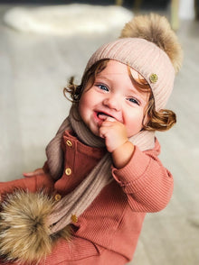Misha Ribbed Angora Scarf Natural Fur Poms - Petite Maison Kids