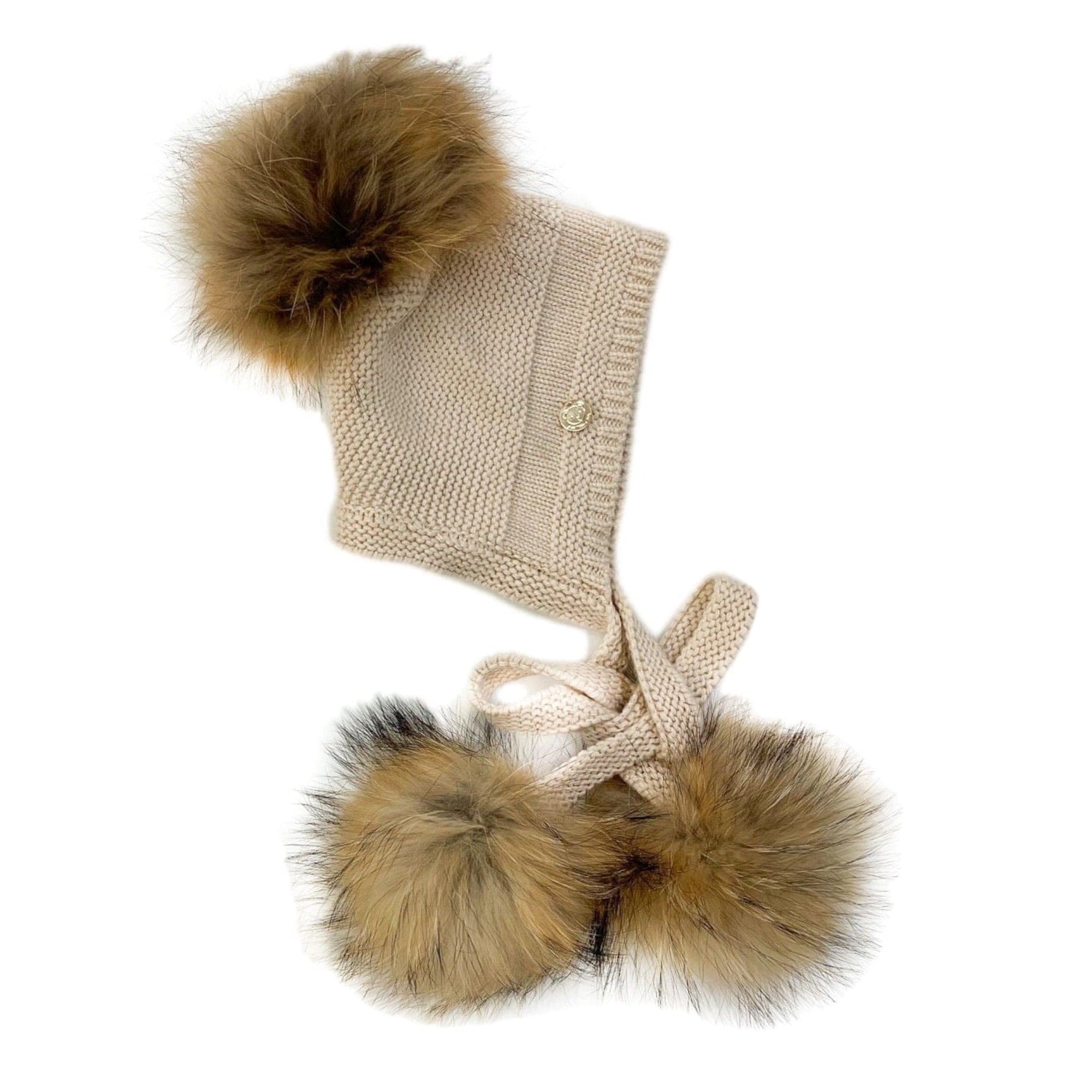 Unisex | Pasha Three Pom Hat Natural Poms | Beige