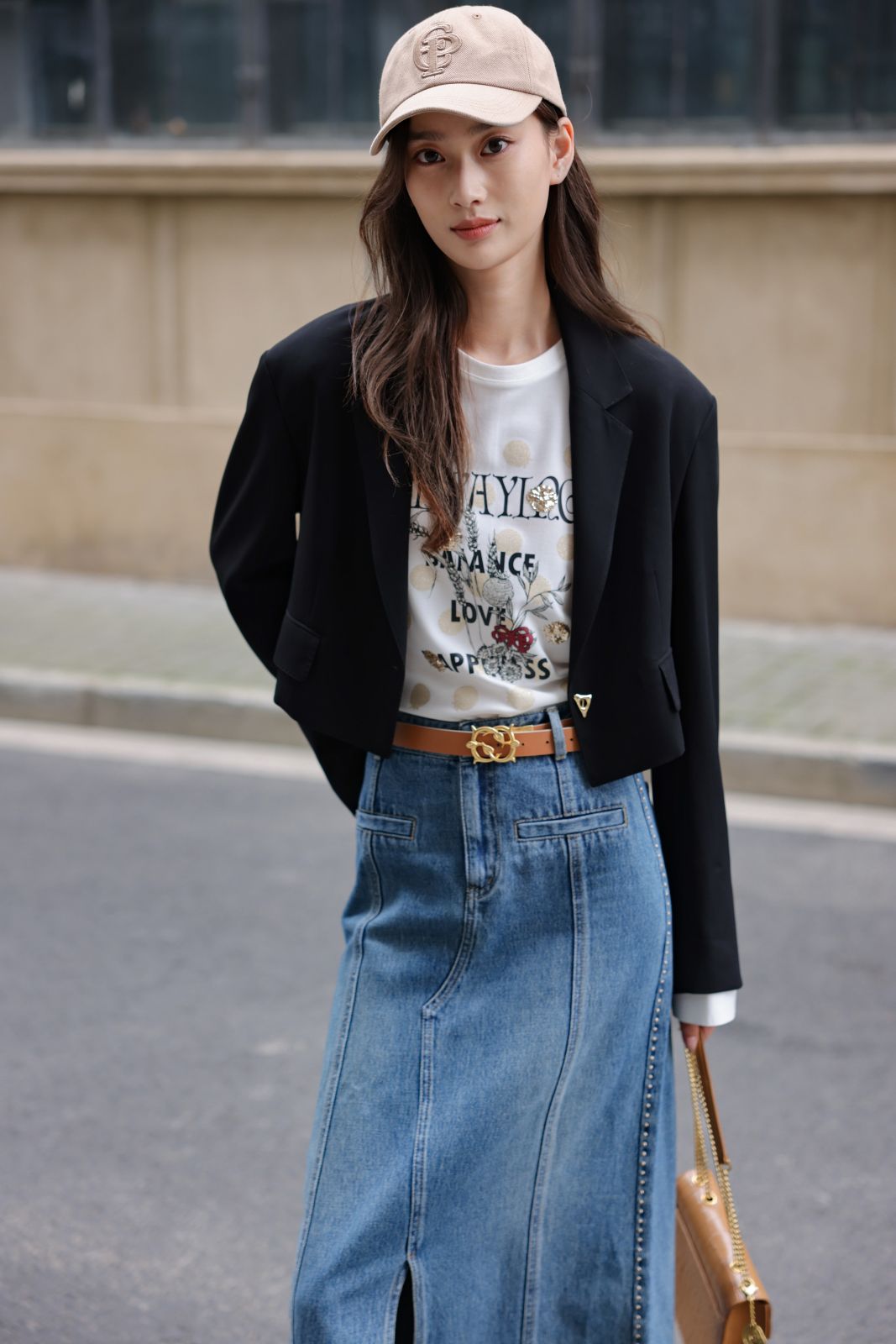Split Cotton Midi Skirt | Blue