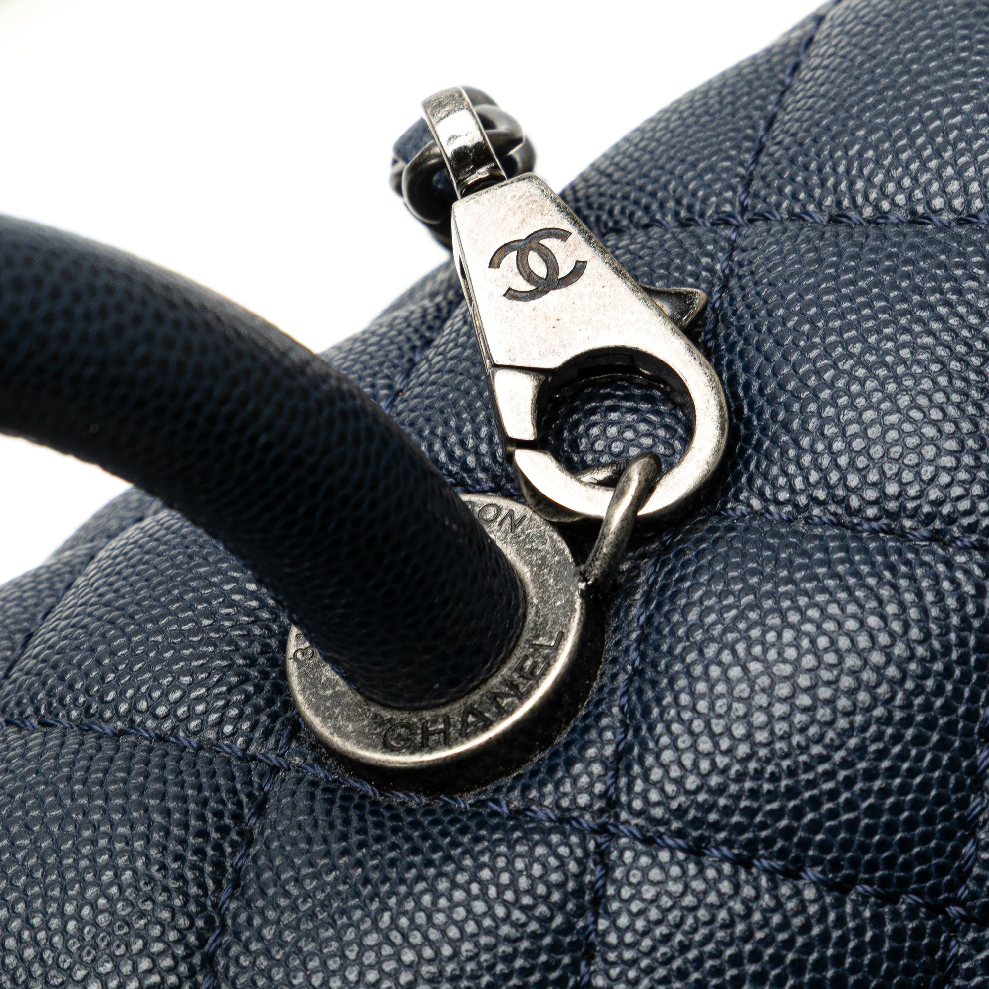 Chanel | Pre-Owned Large Caviar Coco Top Handle Bag - I | Blue/Navy