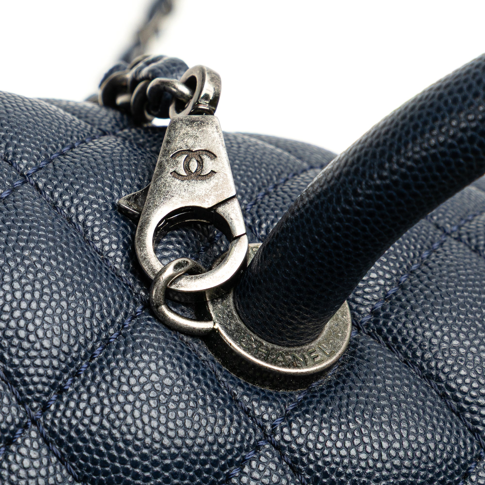 Chanel | Pre-Owned Large Caviar Coco Top Handle Bag - I | Blue/Navy
