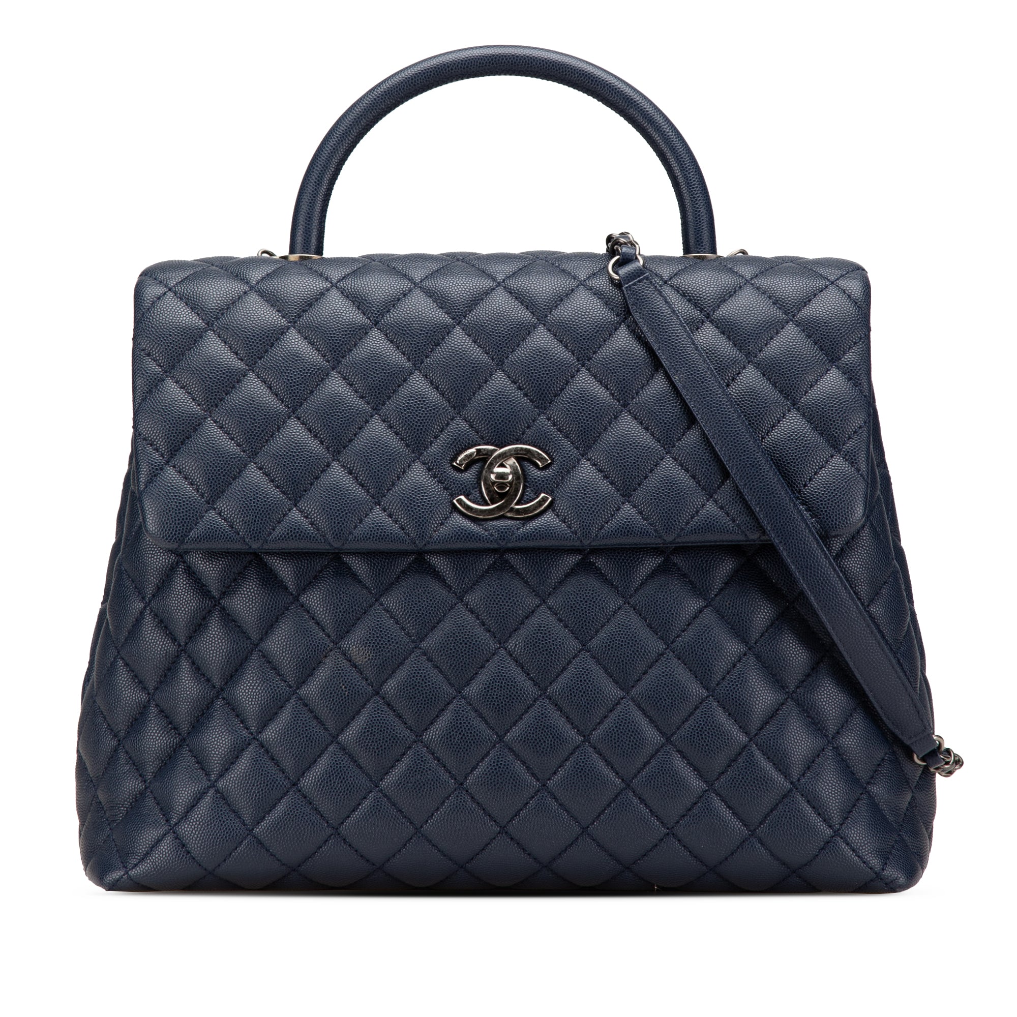 Chanel | Pre-Owned Large Caviar Coco Top Handle Bag - I | Blue/Navy