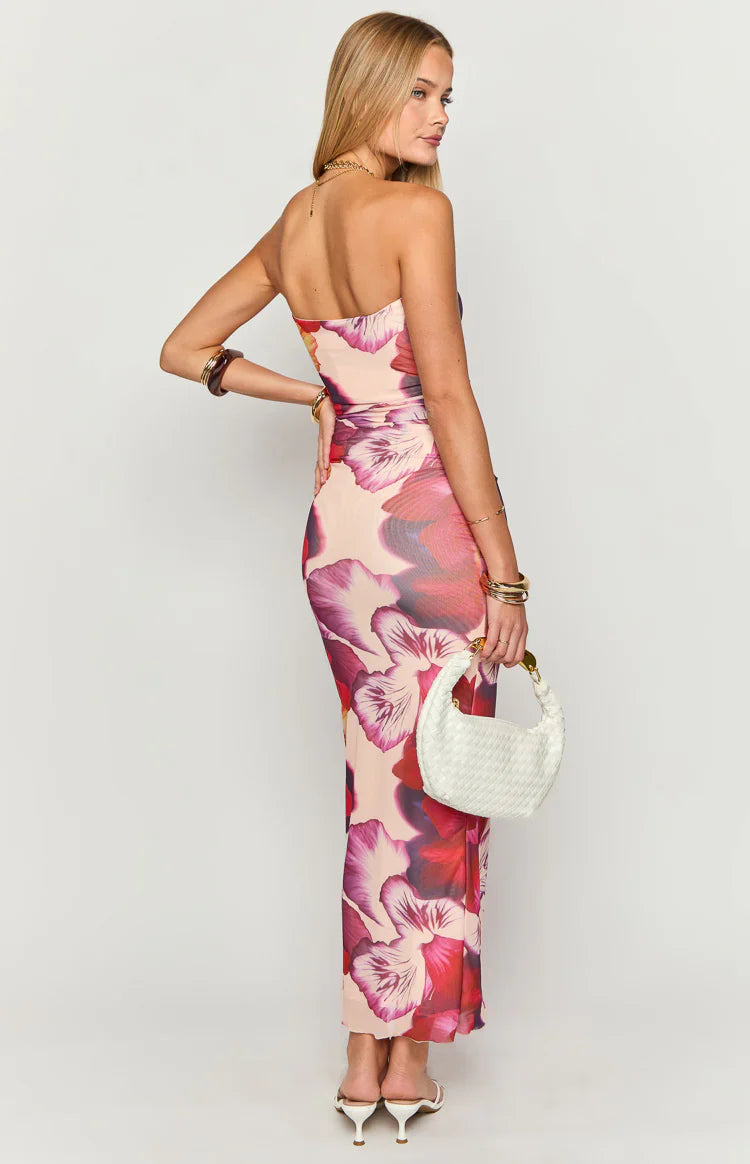 Imogen Floral Print Strapless Maxi Dress | Purple