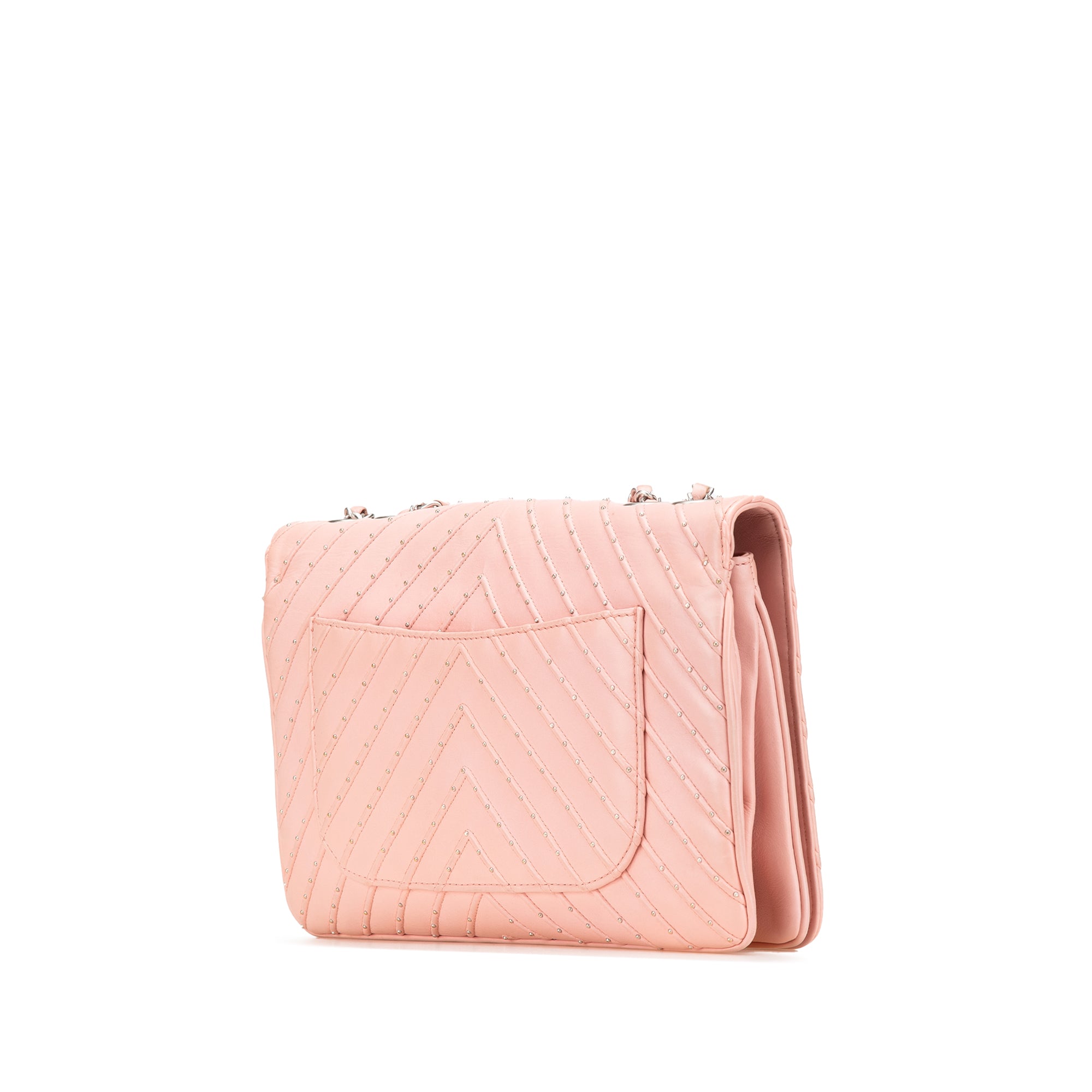 Chanel | Pre-Owned Chevron Calfskin Studded Full Flap | Pink/Light Pink