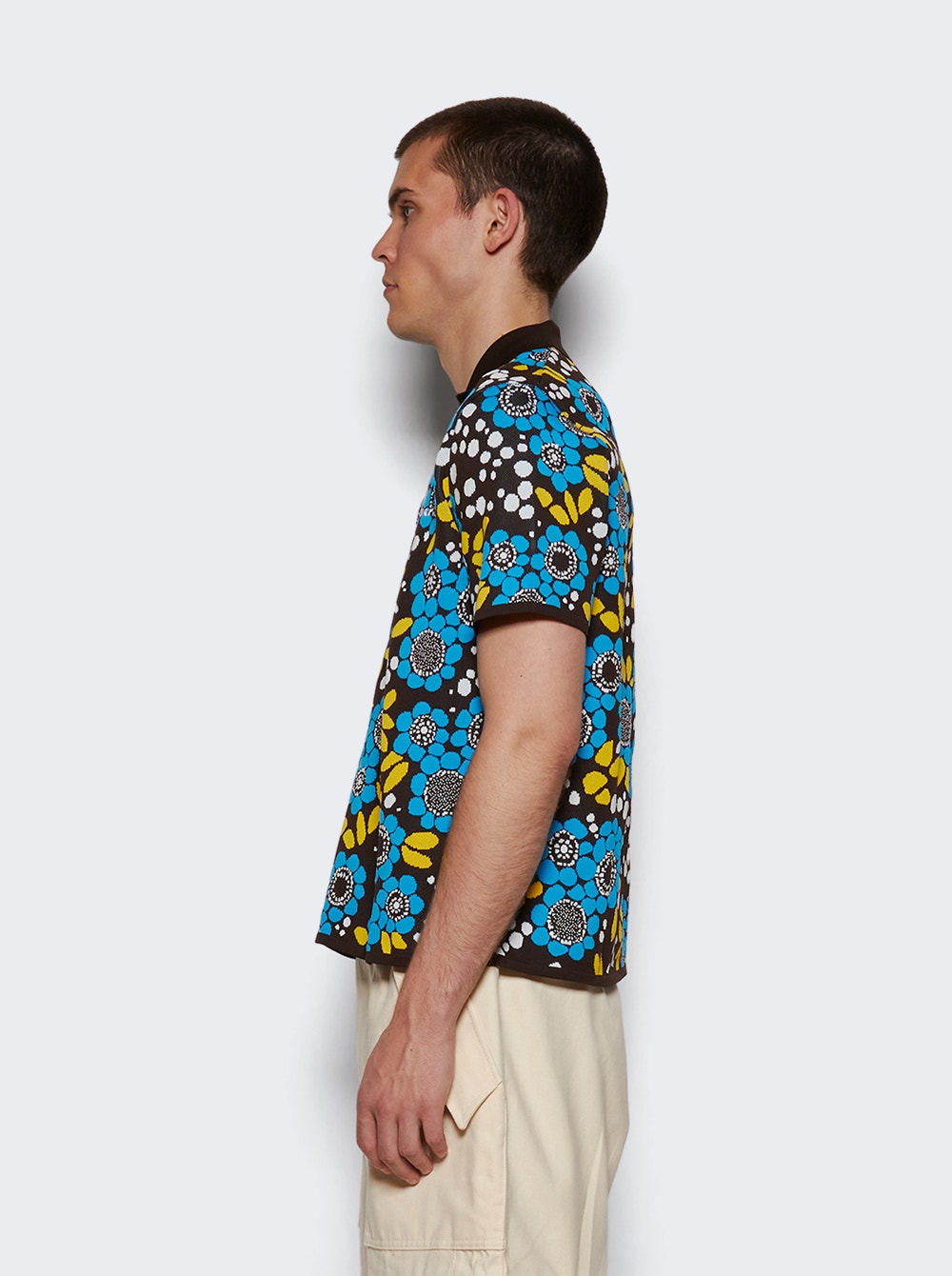 Men | Adidas X Wales Bonner | Knit Polo Shirt Blue Floral | Multi