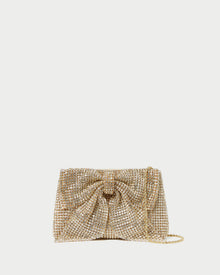 Jolene Gold Diamante Bow Clutch in gold diamante