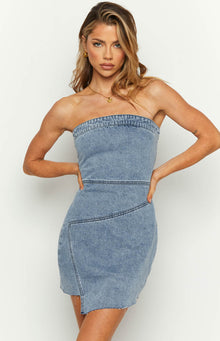 Jasmine Denim Wrap Front Mini Dress | Mid Wash