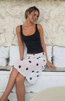Jordan Sheer Midi Skirt | White Polka Dot