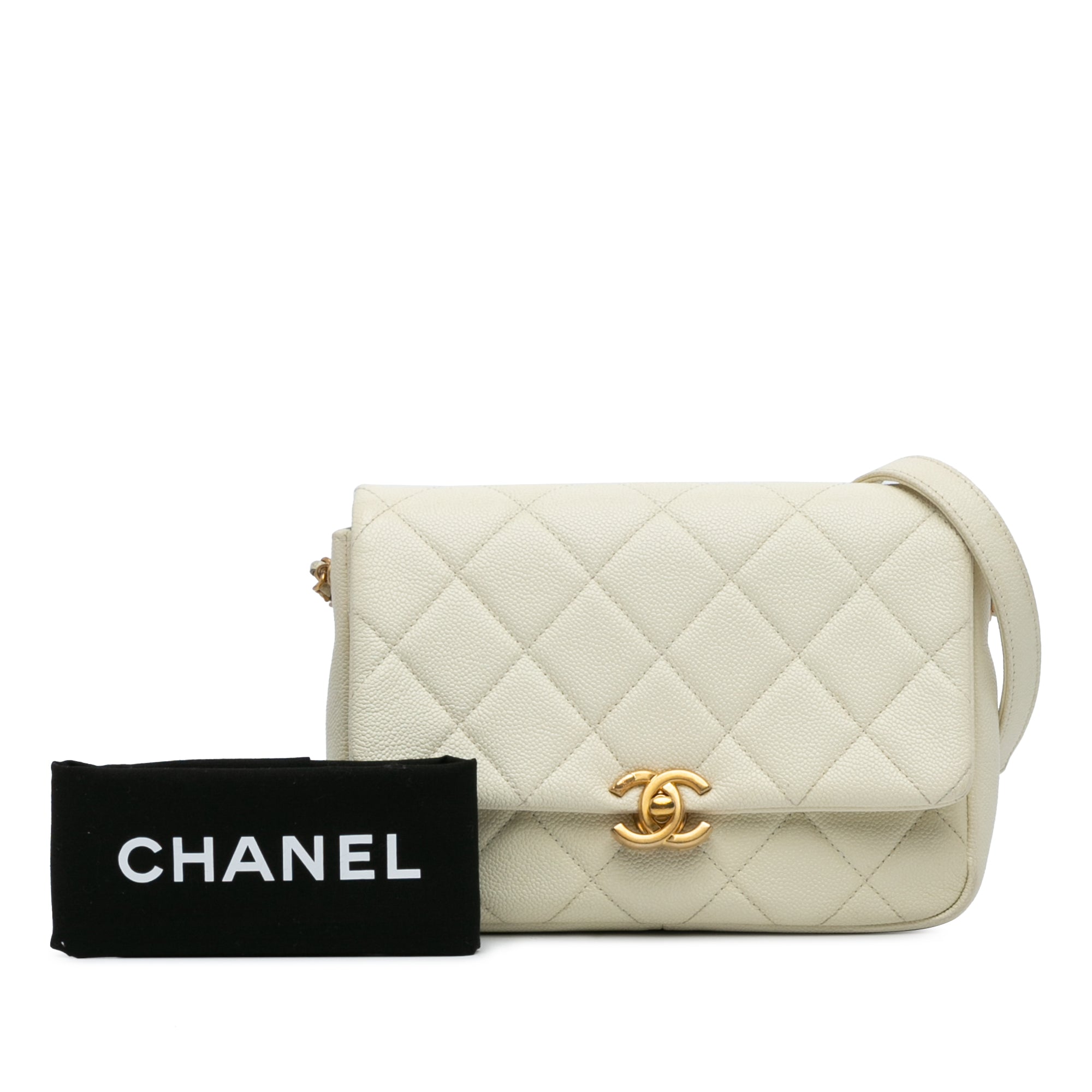 Chanel | Pre-Owned Small Quilted Caviar Chain Melody Flap - II | White/Ivory