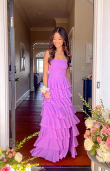 Kim Strapless Ruffle Prom Dress | Magenta