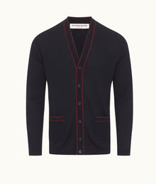 Kinglet Classic Fit Lightweight Contrast Tipping Cotton & Silk Cardigan | Night Iris