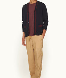 Kinglet Classic Fit Lightweight Contrast Tipping Cotton & Silk Cardigan | Night Iris