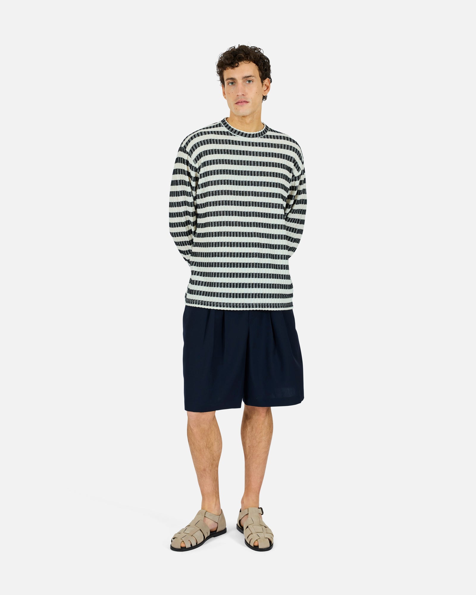 Knit Stripe Long Sleeve | White