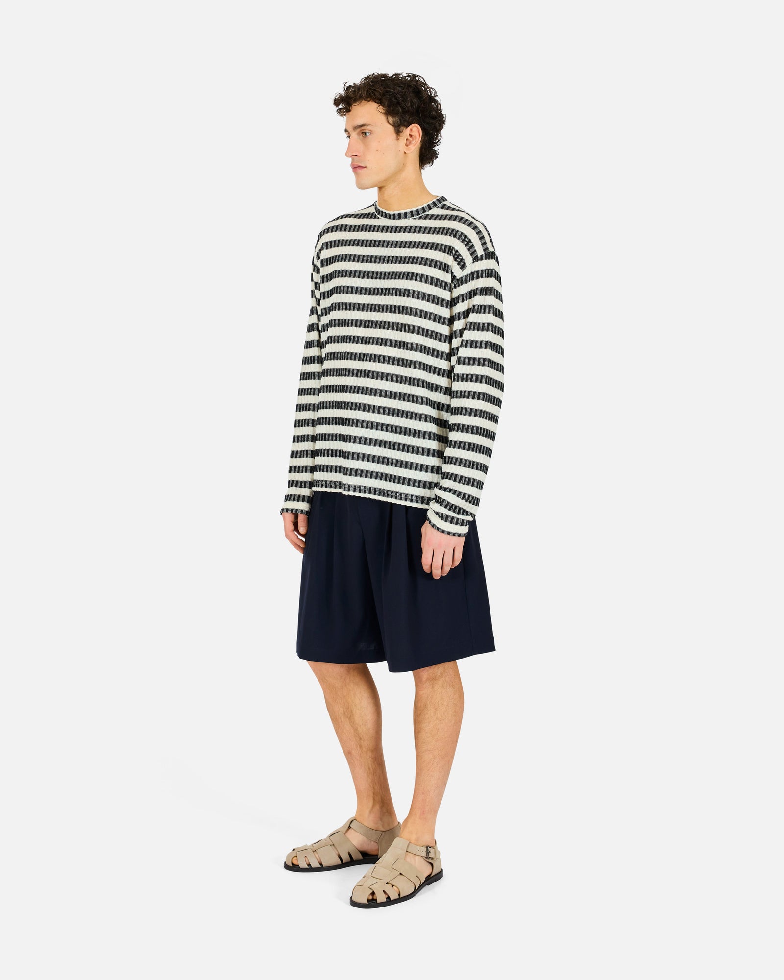 Knit Stripe Long Sleeve | White