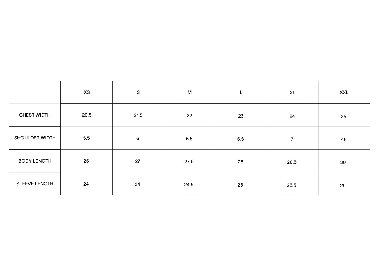 Product size guide