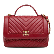 Chanel | Pre-Owned CC Chevron Calfskin Top Handle Flap | Red