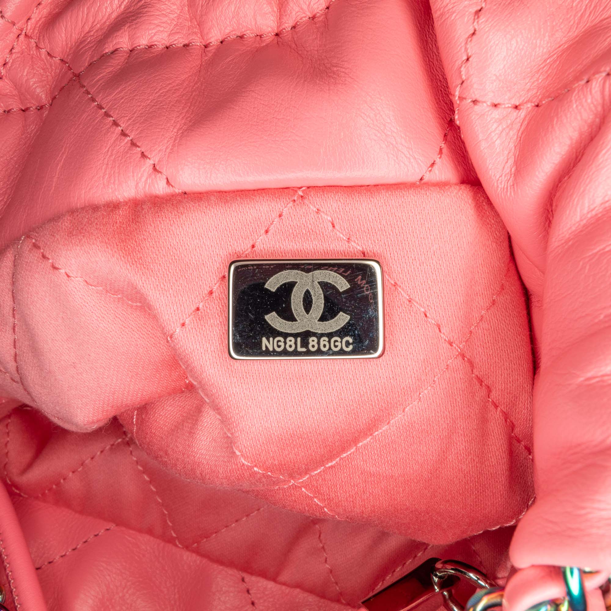Chanel | Pre-Owned Mini Shiny Calfskin Rainbow Hardware 22 Handbag | Pink