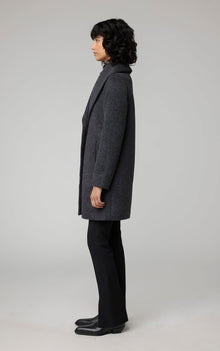 Lolli Straight-Fit Novelty Wool Coat With Leather Bib | Black