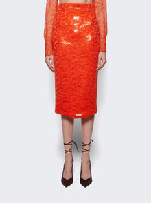 Women | LaQuan Smith | Sequin Lace Pencil Midi Skirt | Orange