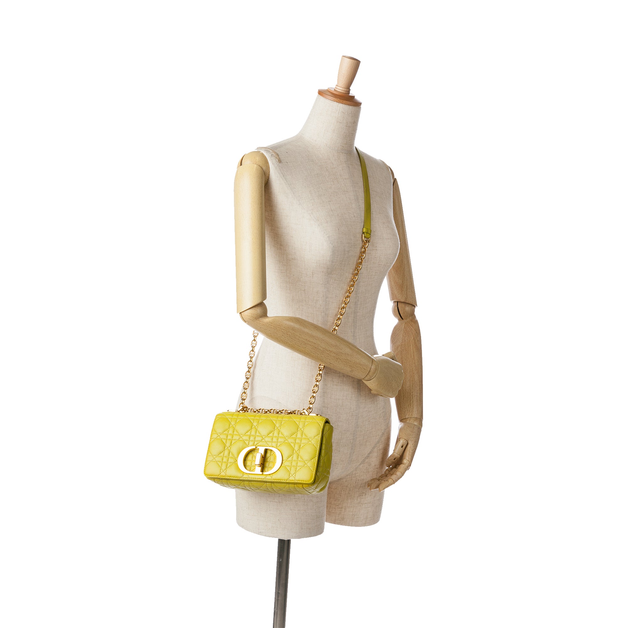 Dior | Pre-Owned Small Calfskin Cannage Caro Bag | Yellow/Neon Yellow