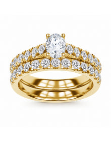 Lab Grown Diamond Double Row Solitaire Ring | Yellow Gold over Silver