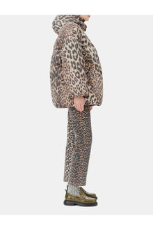Leopard Print Midi Puffer Jacket | Almond Milk