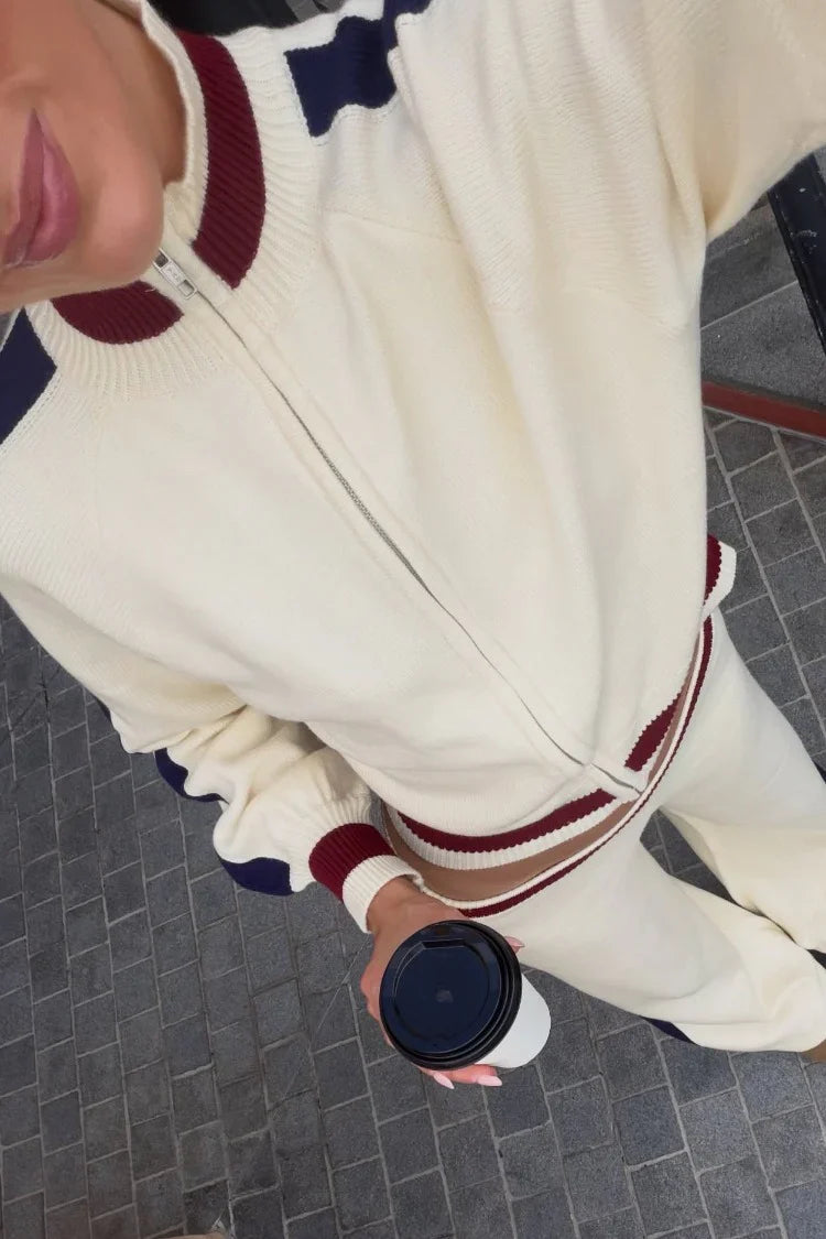 Liberty Knit Jacquard Zip Sweater | Cream