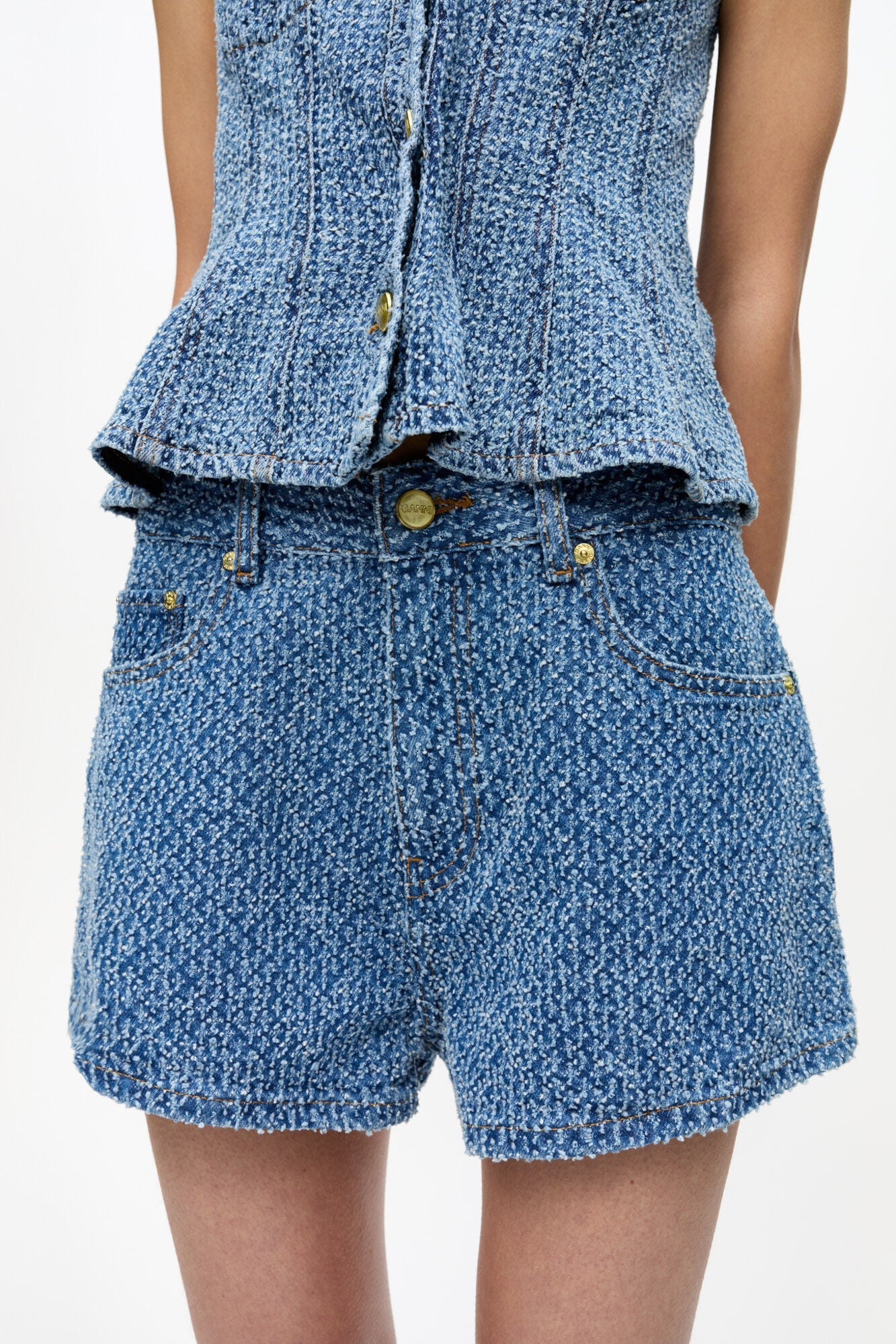 Light Textured Shorts | Mid Blue Stone