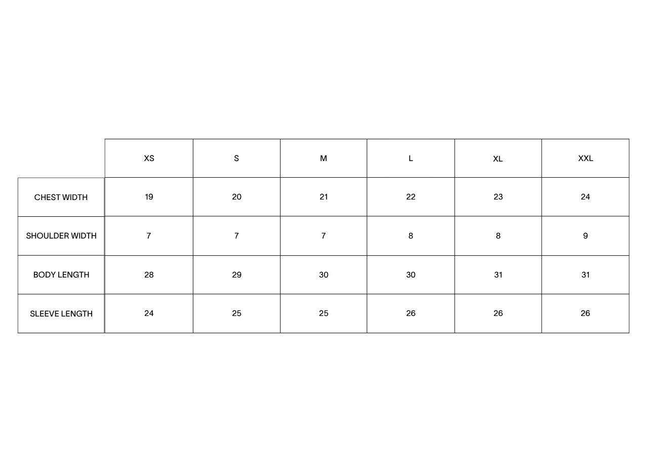 Product size guide
