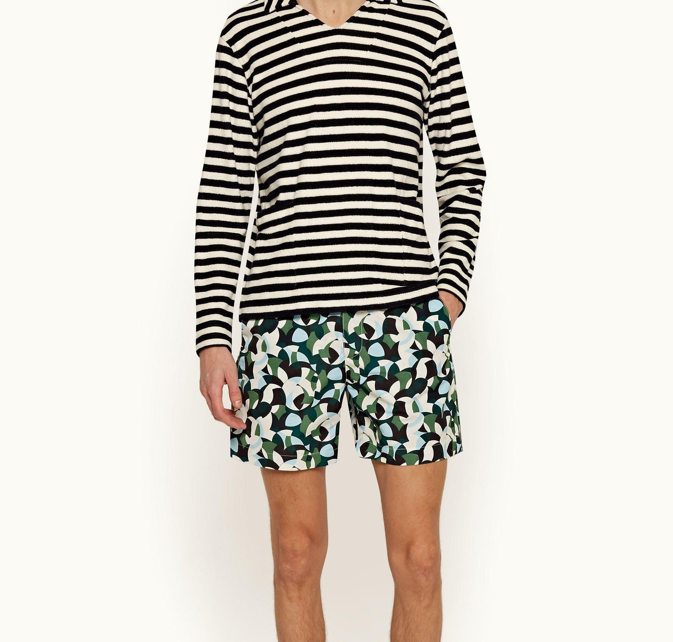 Lincoln Towelling Stripe Double-Faced Towelling Long-Sleeve Polo Shirt | Ink/White Sand