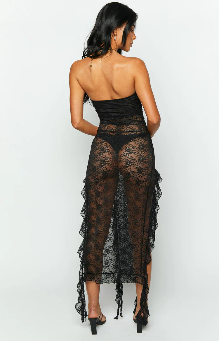 Lioness Rendezvous Lace Midi Dress | Black