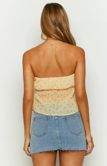 Lou Lou Floral Strapless Top | Yellow