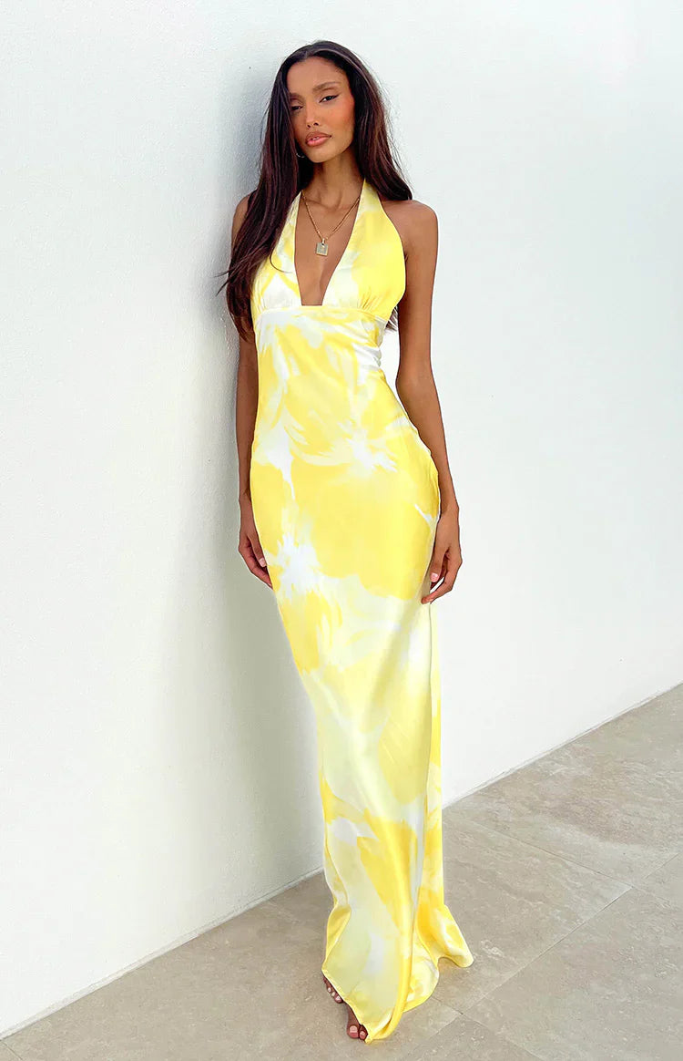 Lyra Halter Neck Maxi Dress | Yellow